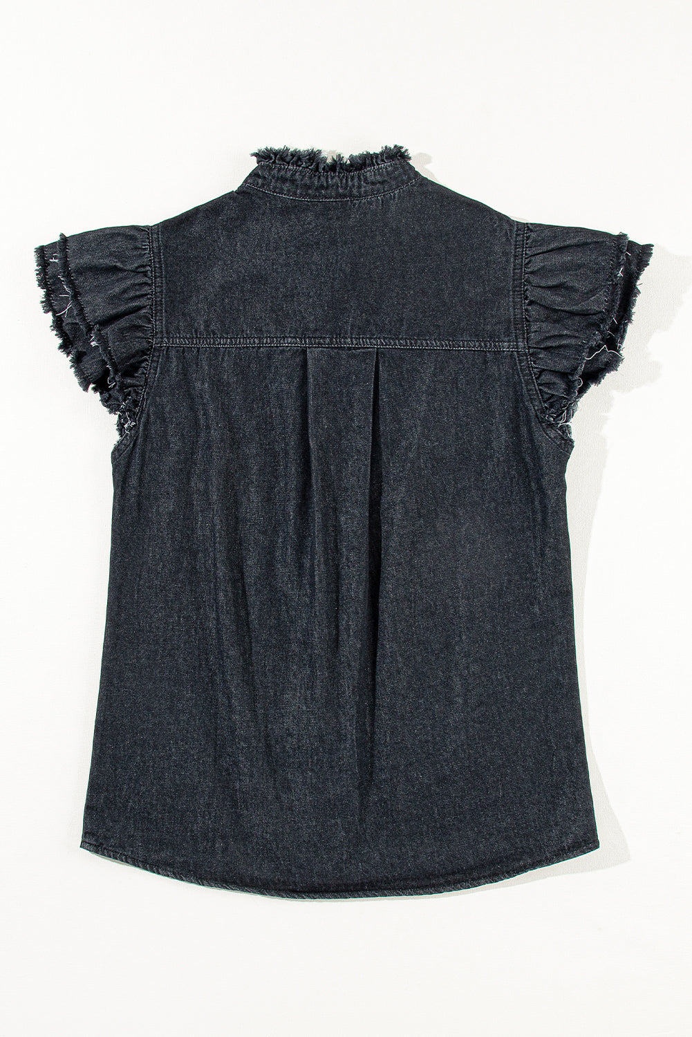 Totally Feeling Blue Ruffled Flutter Frayed Denim Top