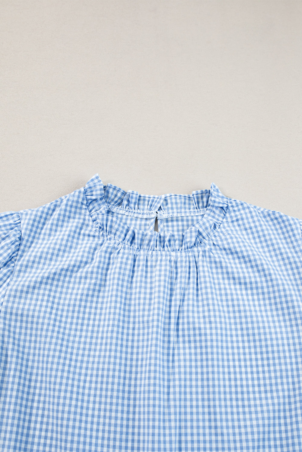 Innocence Delight Flower Embroidered Puff Sleeve Gingham Blouse