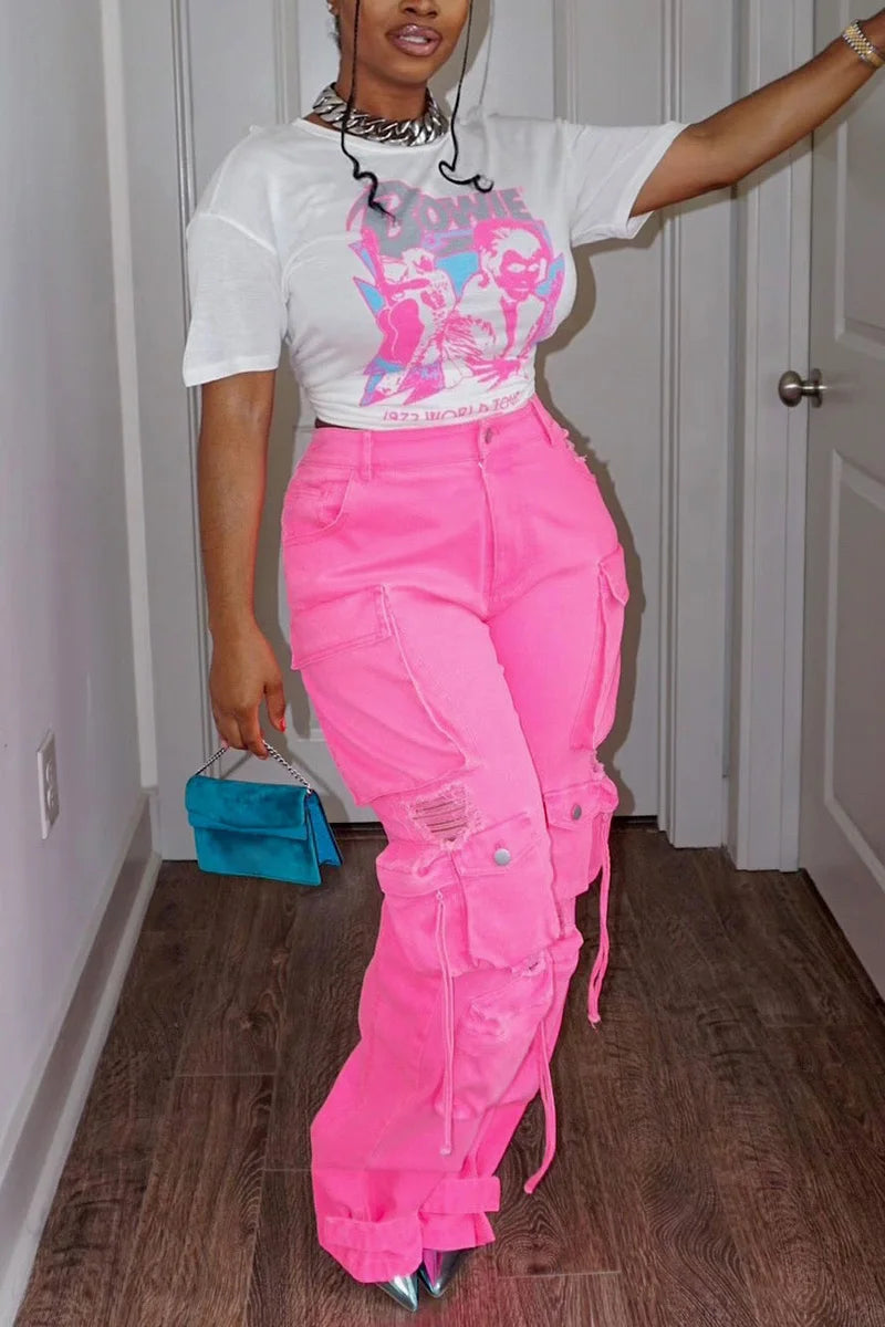 Locked and Loaded High Waisted Cargo Jeans