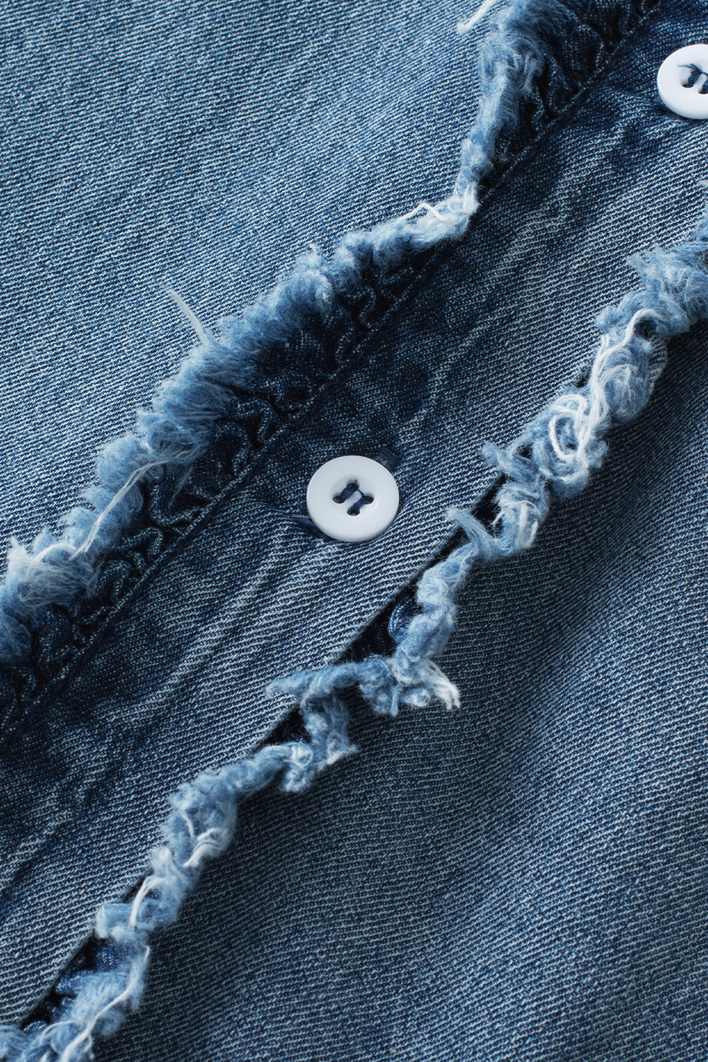Totally Feeling Blue Ruffled Flutter Frayed Denim Top