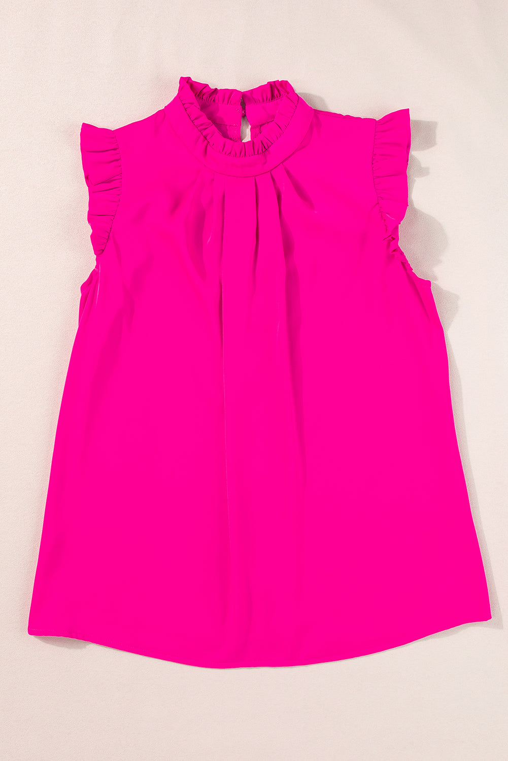 Bright Green Frilled Trim Sleeveless Pleated Blouse