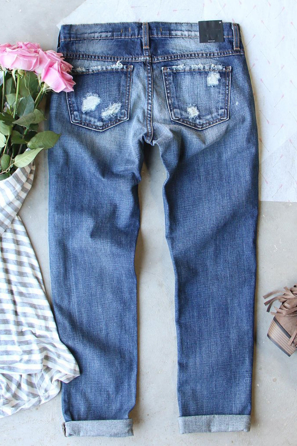 St Patricks Clover Graphic Patchwork Sequin Distressed Jeans