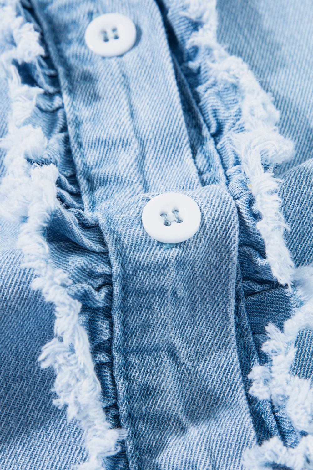 Totally Feeling Blue Ruffled Flutter Frayed Denim Top