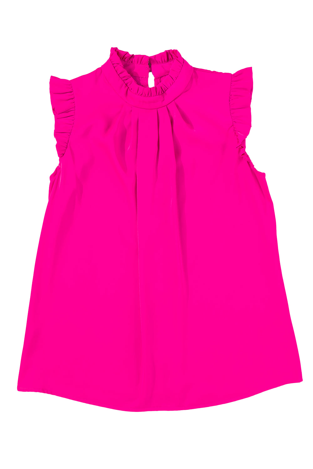 Bright Green Frilled Trim Sleeveless Pleated Blouse