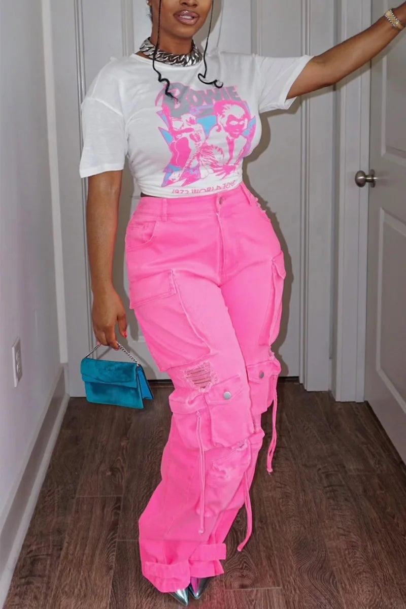 Locked and Loaded High Waisted Cargo Jeans