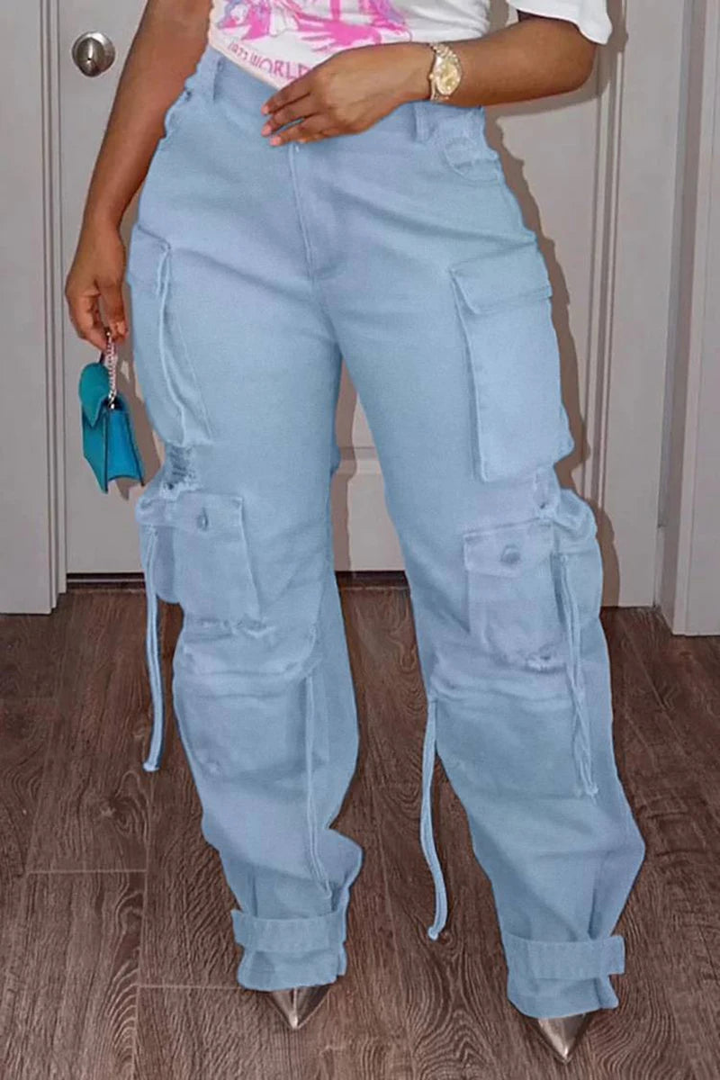 Locked and Loaded High Waisted Cargo Jeans