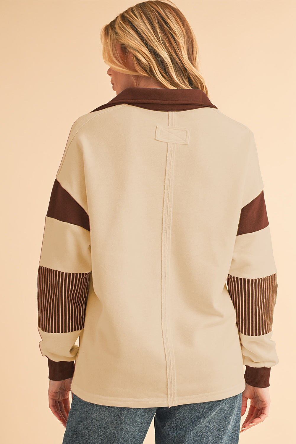 Black Striped Patchwork Collar Sweatshirt