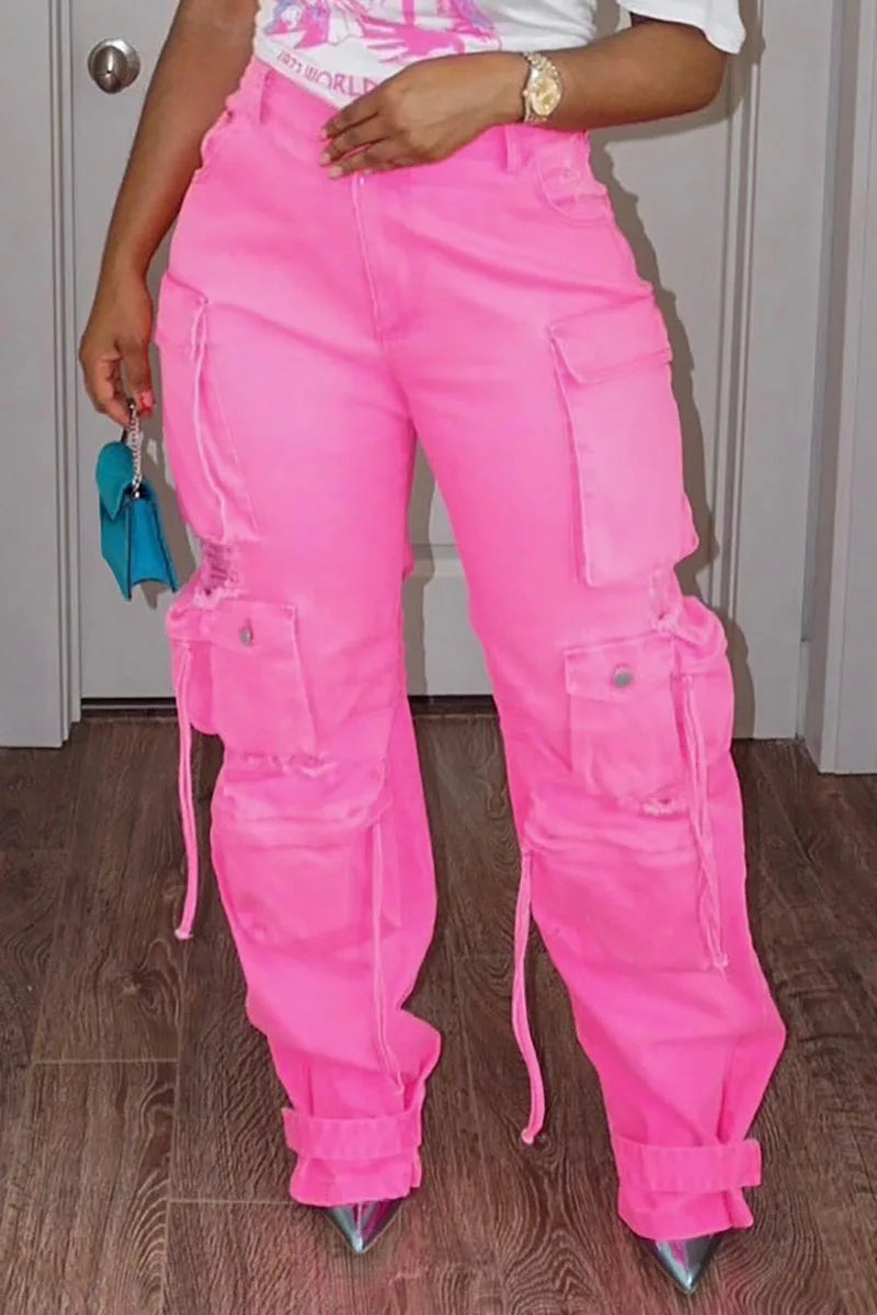 Locked and Loaded High Waisted Cargo Jeans