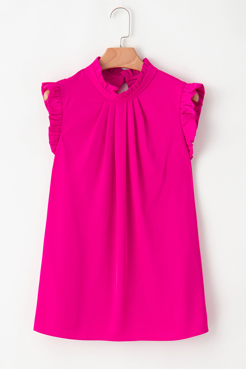 Bright Green Frilled Trim Sleeveless Pleated Blouse